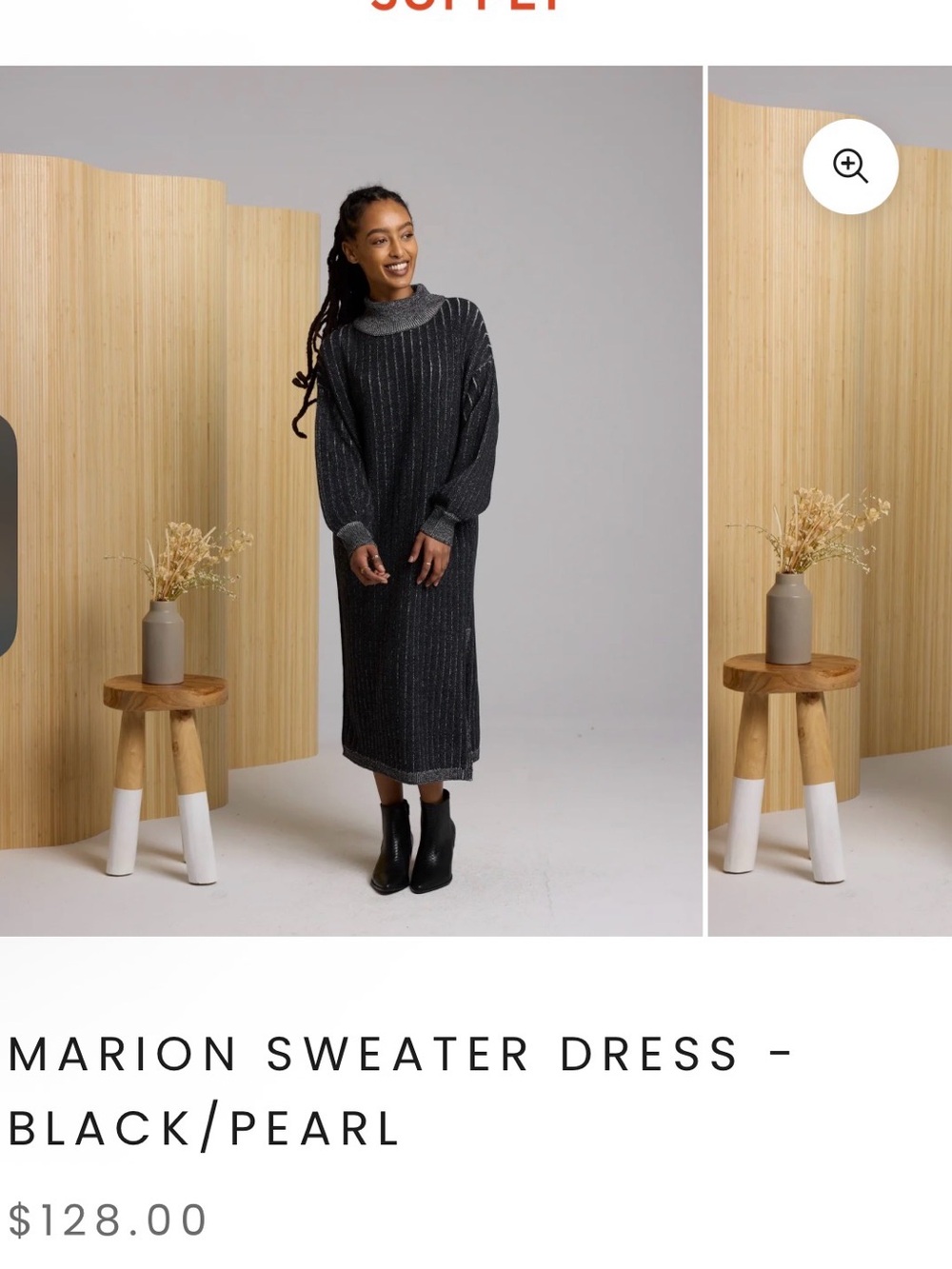 Known Supply Ribbed Knit Midi Dress - 100% Organic Cotton - Black/Pearl - NWT - Picture 5 of 9